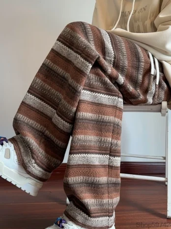 Striped Black/Coffee wide straight leg loose pants