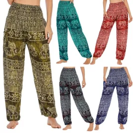 Yoga Pants with pockets elephant print elastic waist