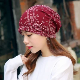 Ethnic style flower design scarf beanie