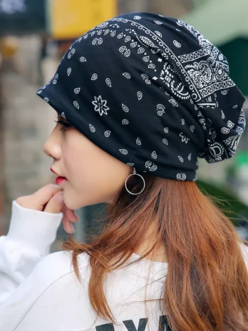Ethnic style flower design scarf beanie