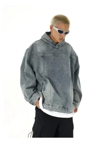 Denim Hooded Pullover Jacket