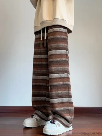 Striped Black/Coffee wide straight leg loose pants