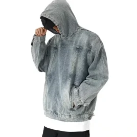 Denim Hooded Pullover Jacket