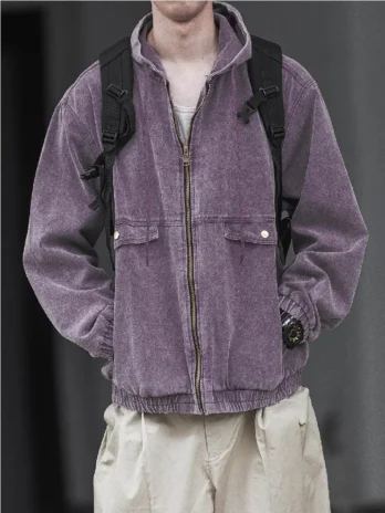 Purple Hooded Jacket High Quality Streetwear Zipper