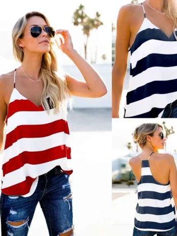 Basic Striped Camisole Adjustable Strap Tank Top