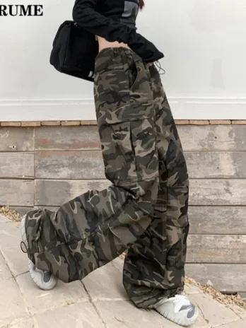 Camouflage High Waist Drawstring Cargo Baggy Pants
