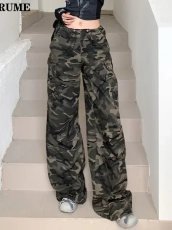 Camouflage High Waist Drawstring Cargo Baggy Pants